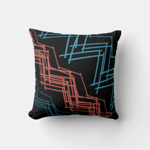 Terracotta Red Turquoise Black Diagonal Squiggles Throw Pillow