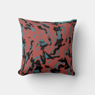 Terracotta Red Turquoise Black Small Shapes Print Throw Pillow