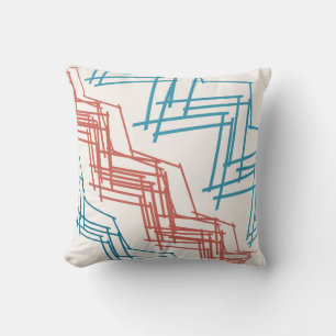 Terracotta Red Turquoise Blue Diagonal Squiggles Throw Pillow