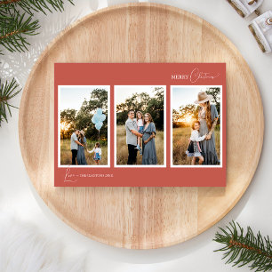 Terracotta Retro Boho Minimalist Five Photo Holiday Card
