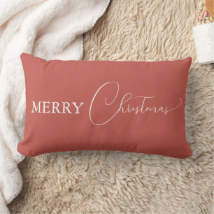 Terracotta Retro Boho Minimalist Merry Christmas Lumbar Pillow