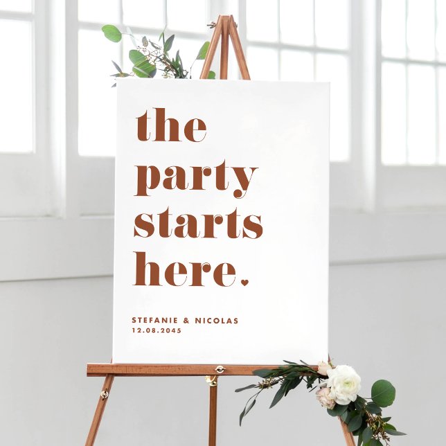 Terracotta Retro Bold The Party Starts Here Poster (Creator Uploaded)