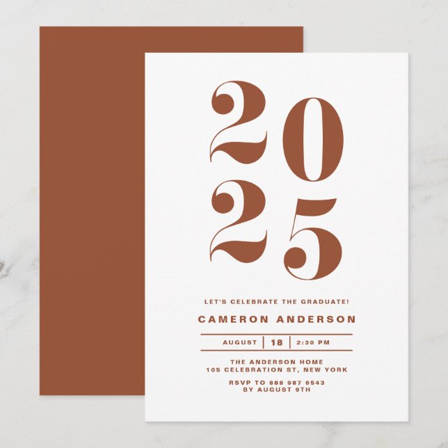 Terracotta Retro Bold Typography 2025 Graduation Invitation (Front/Back)