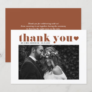Terracotta Retro Bold Typography Photo Wedding Thank You Card