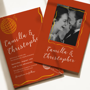 Terracotta Retro Disco Wedding Invitation