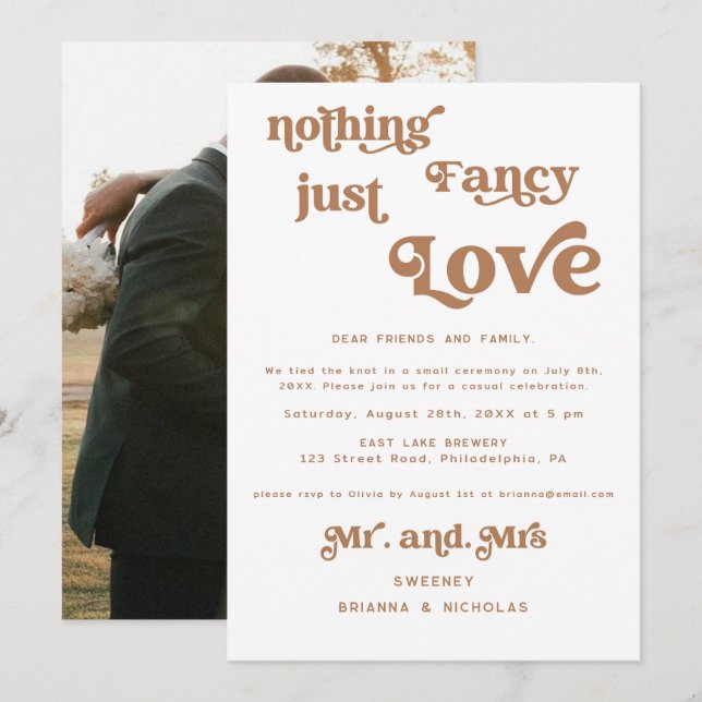 Terracotta Retro Elopement Photo Wedding Invitation (Front/Back)