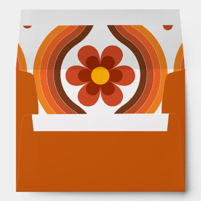 Terracotta Retro Flower Mid Century Mod Wedding Envelope (Back (Bottom))