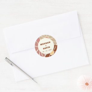 Terracotta Retro Groovy Boho Chic Floral Wedding Classic Round Sticker