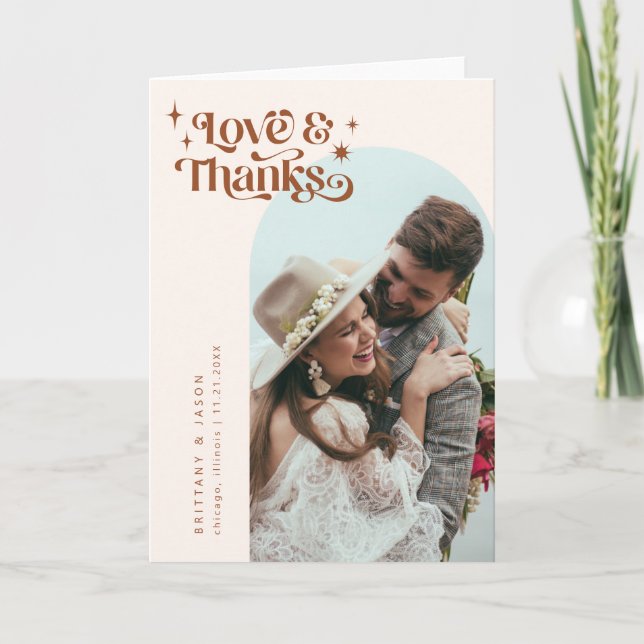 Terracotta Retro Love & Thanks White Arch Wedding  Thank You Card (Front)