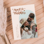 Terracotta Retro Love & Thanks White Arch Wedding  Thank You Card<br><div class="desc">Vintage and simple wedding thank you card featuring a white arch frame with a text that says "love & thanks" in a retro style font with stars in terracotta brown colour. The default message on the back is editable. A second square picture can be added on the back of the...</div>