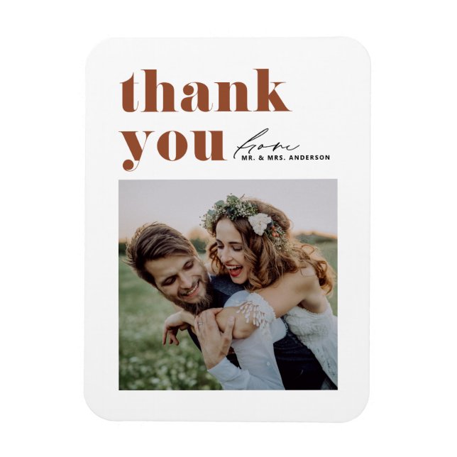 Terracotta Retro Typography Modern Photo Wedding Magnet (Vertical)