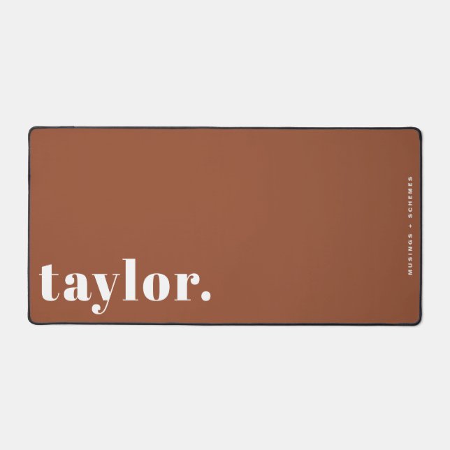 Terracotta Retro Typography Personalized Desk Mat (Front)