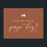 Terracotta Ribbon Bow Will You Be My Page Boy Card<br><div class="desc">Pretty Parisian theme page boy proposal card. Ask family and friends to be part of your wedding with this personalized "Will you be my page boy" card. It features a bow and an elegant script. Personalize by adding a name and message</div>