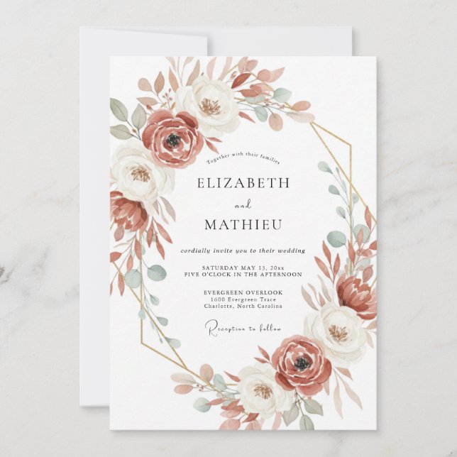 Terracotta Romantic Botanical Wedding Invitation (Front)