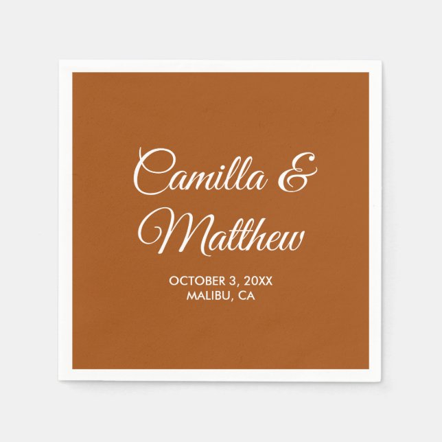 Terracotta Romantic Script Personalized Wedding Napkin (Front)