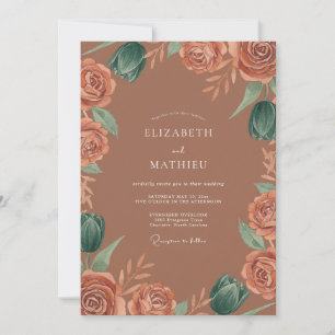 Terracotta Rose Blossom Flourish Wedding Invitation
