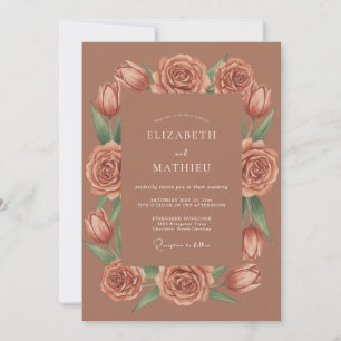 Terracotta Rose Blossom Wedding Invitation