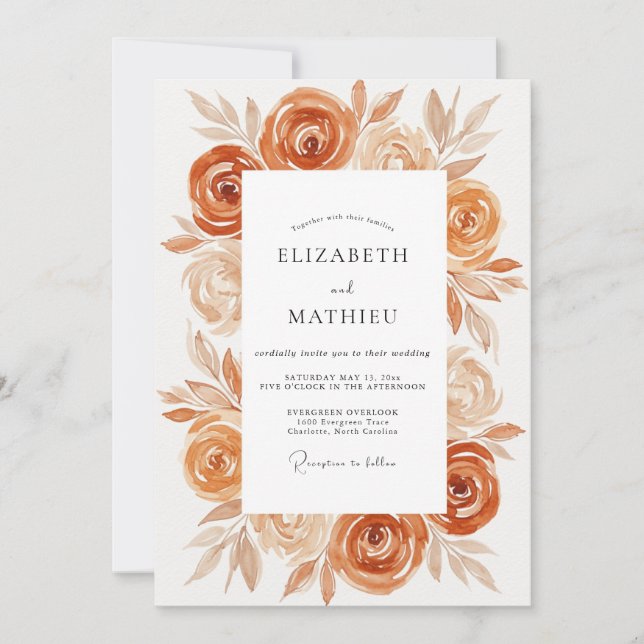 Terracotta Rose Botanical Romance Wedding Invitation (Front)