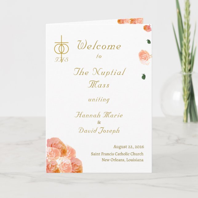 Terracotta Rose Catholic Wedding Program (Front)