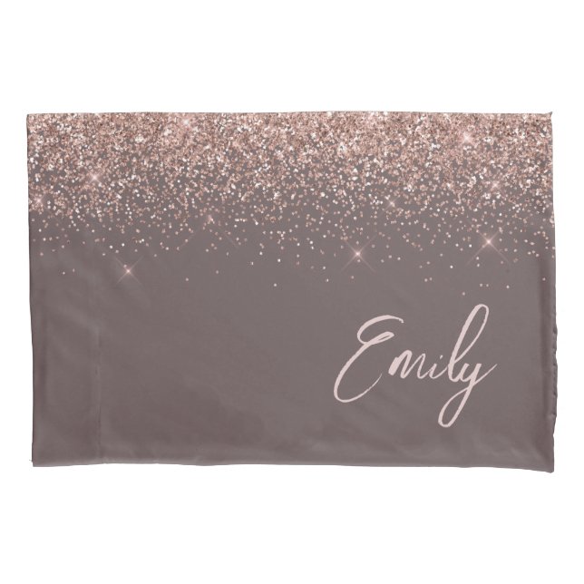 Terracotta Rose Gold Blush Pink Glitter Monogram  Pillowcase (Front)