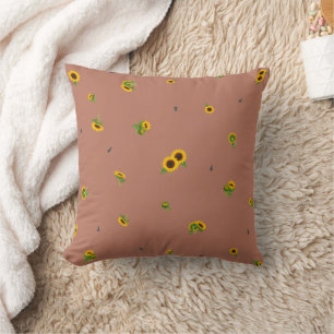 Terracotta Rose Japanese Sunflower Floral Pattern Throw Pillow