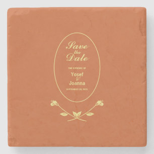 Terracotta Rose Wedding Save the Date Stone Coaster