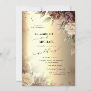 Terracotta Roses Elegant Gold Script  Wedding  Invitation