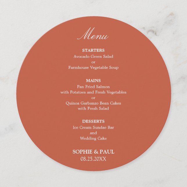 Terracotta Round Wedding Menu (Front)