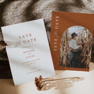 Terracotta Rust Burnt Orange Photo Save the Dates Date
