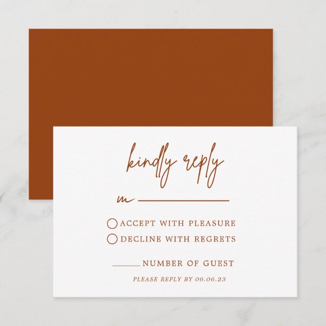 Terracotta Rust Burnt Orange Wedding RSVP Card (Front/Back)