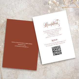 Terracotta Rust Calligraphy Wedding RSVP QR Code Enclosure Card