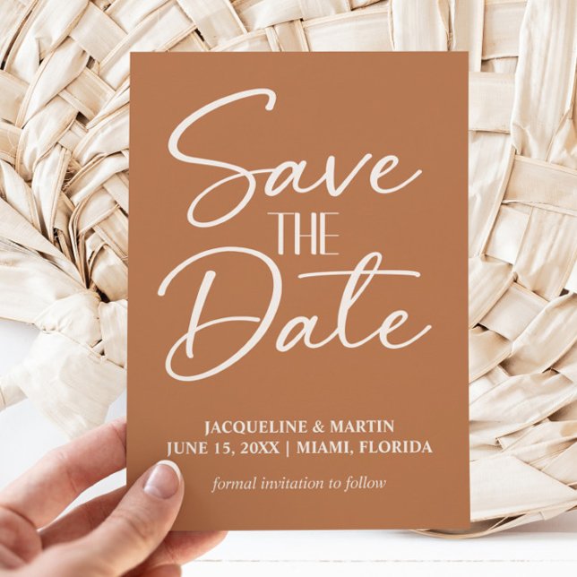 Terracotta Rust Copper Cream Boho Wedding  Save The Date (Gold/mustard wedding Save the Date card)