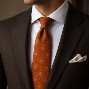 Terracotta Rust Diamond Trellis Geometric Jacquard Tie