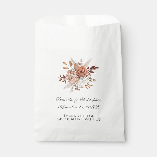 Terracotta Rust Fall Autumn Floral Trendy Wedding  Favour Bag (Front)
