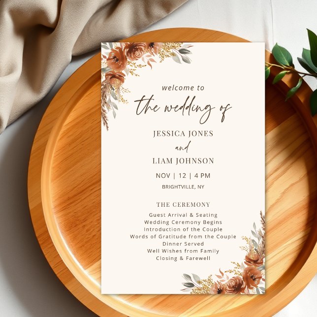 Terracotta Rust Fall Floral Wedding Program (Terracotta Rust Fall Floral Wedding Program)