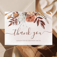 Terracotta Rust Floral Boho Fall Wedding Thank You