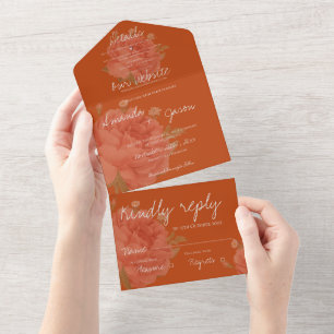Terracotta Rust Floral Monogram Pretty Wedding All In One Invitation