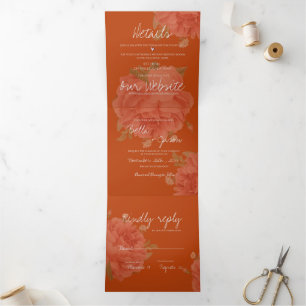Terracotta Rust Floral Monogram Pretty Wedding Tri-Fold Invitation