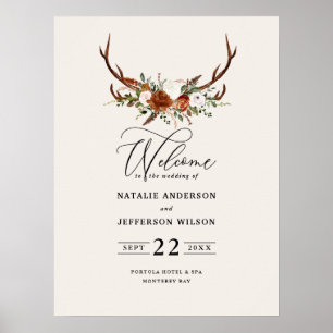 terracotta rust floral stag wedding welcome foam poster