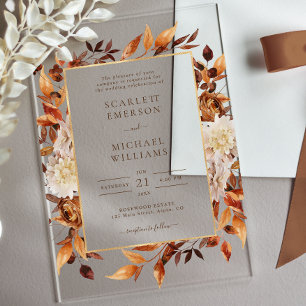 Terracotta Rust Flowers Boho Fall Foliage Wedding Acrylic Invitations