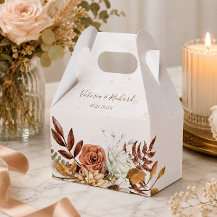 Terracotta Rust Flowers Boho Fall Foliage Wedding Favor Box