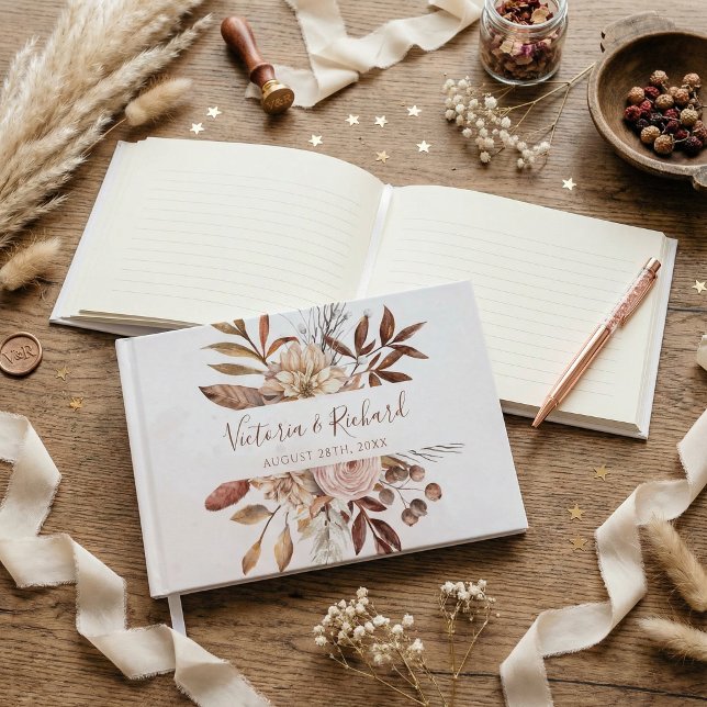 Terracotta Rust Flowers Boho Fall Foliage Wedding Guest Book (Creator Uploaded)