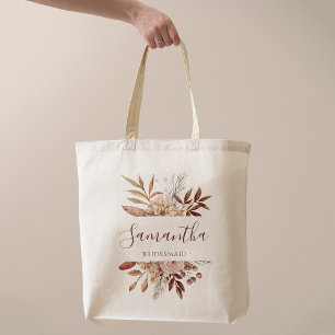 Terracotta Rust Flowers Boho Fall Foliage Wedding Tote Bag