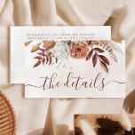 Terracotta Rust Flowers Boho Fall Wedding Details Enclosure Card<br><div class="desc">Modern bohemian style wedding details enclosure cards featuring watercolor flowers and fall leaves in earthy tones like rust brown,  burnt orange and terracotta. Perfect choice for autumn weddings.</div>
