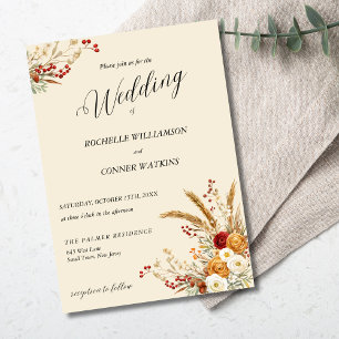 Terracotta Rust Flowers Boho Fall Wedding Invitation