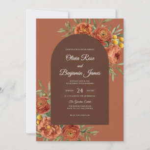 Terracotta Rust Foliage Dusty Eucalyptus Wedding Invitation
