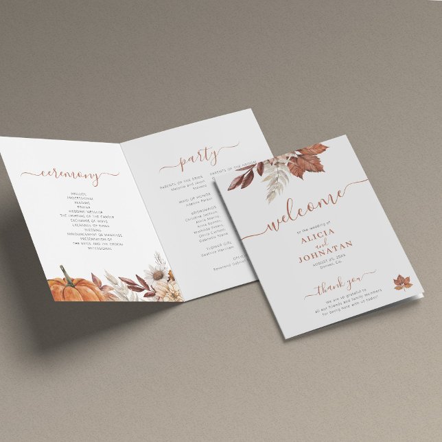 Terracotta rust leaves autumn fall wedding program (Creator Uploaded)