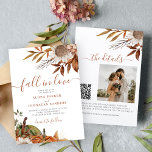 Terracotta rust leaves boho floral fall wedding invitation<br><div class="desc">Modern rustic watercolor floral botanical boho flowers, pumpkin, foliage, and dried leaves making a chic autumn budget all in one online rsvp details wedding invitation with a trendy handwriting calligraphy script and earthy terracotta beige colour palette. Personalize it with your photo and QR code to your website or to RSVP...</div>