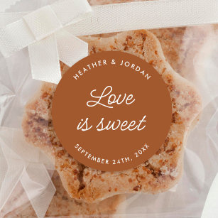 Terracotta Rust Love Is Sweet Wedding Favours Classic Round Sticker