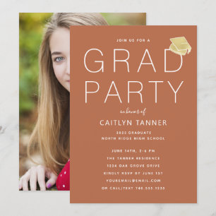 Terracotta Rust Modern Photo Graduation Party Invitation